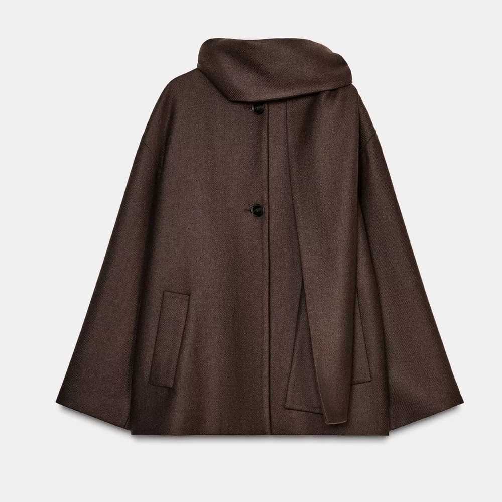 Zara NWT brown wool blend jacket coat with scarf - Picture 7 of 14